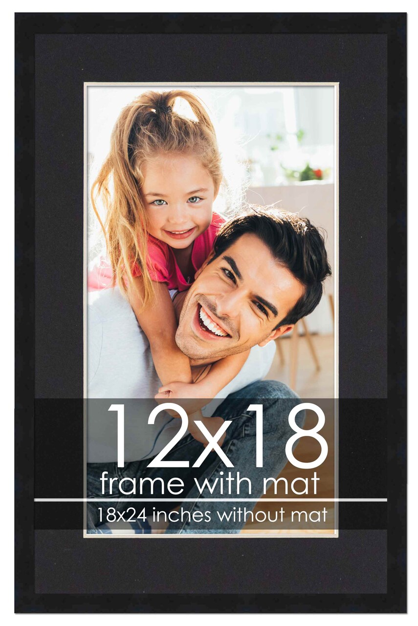12x18 Frame with Mat - Black 18x24 Frame Wood Made to Display Print or Poster Measuring 12 x 18 Inches with Black Photo Mat